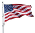 The American flag waving on a silver flagpole against a white background.