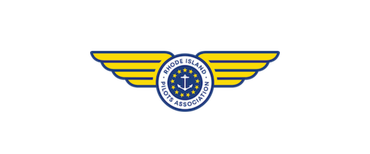 A yellow and blue logo with wings and an anchor.