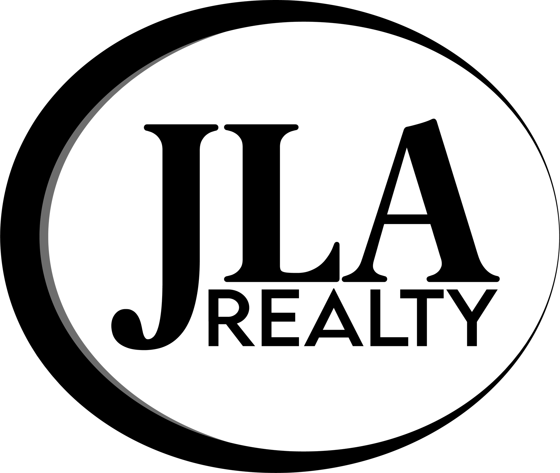JLA Realty logo in black and white with stylized oval border and bold text