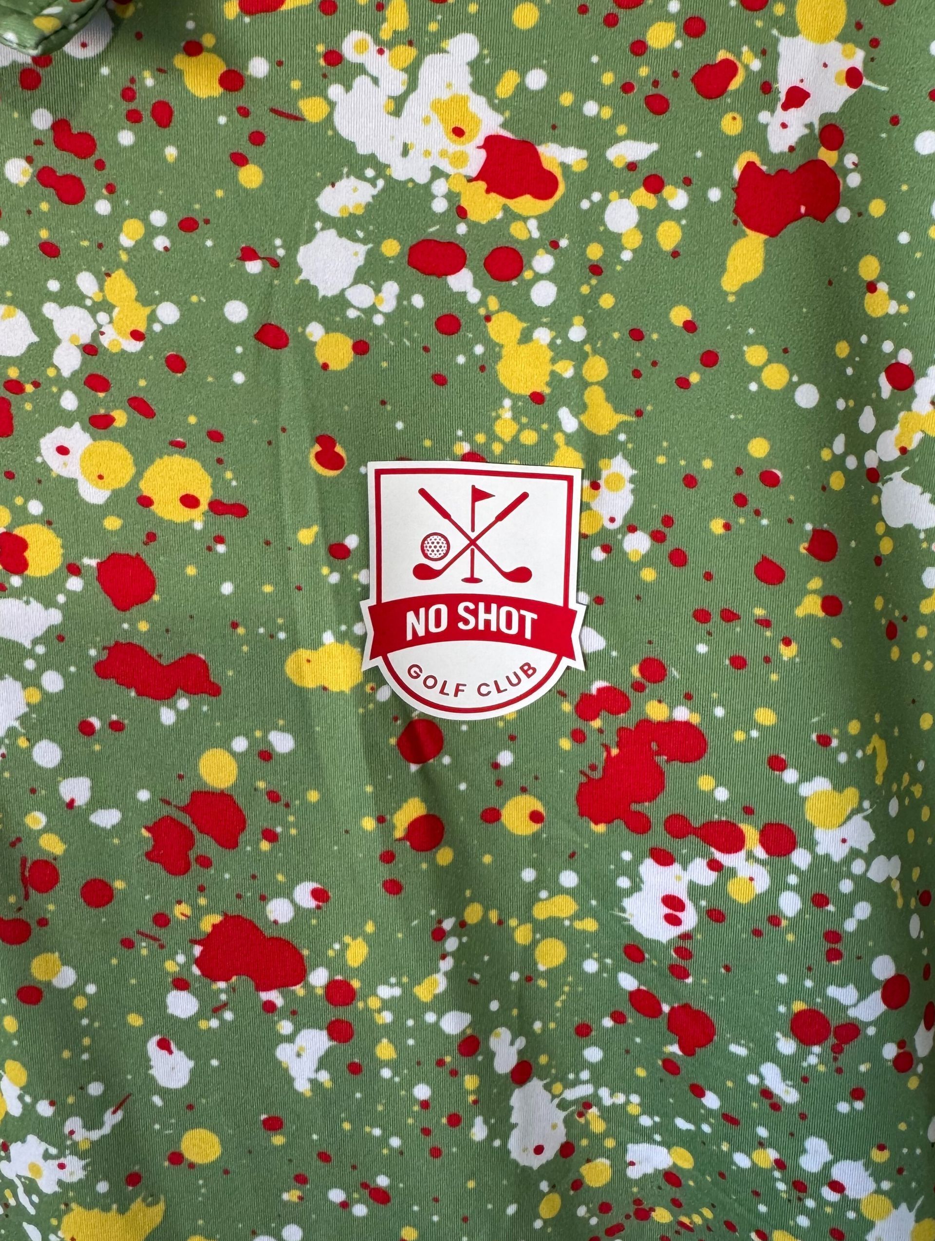 Green, Yellow, Red & White Splatter Polo – Premium Golf Shirt | No Shot Golf Club