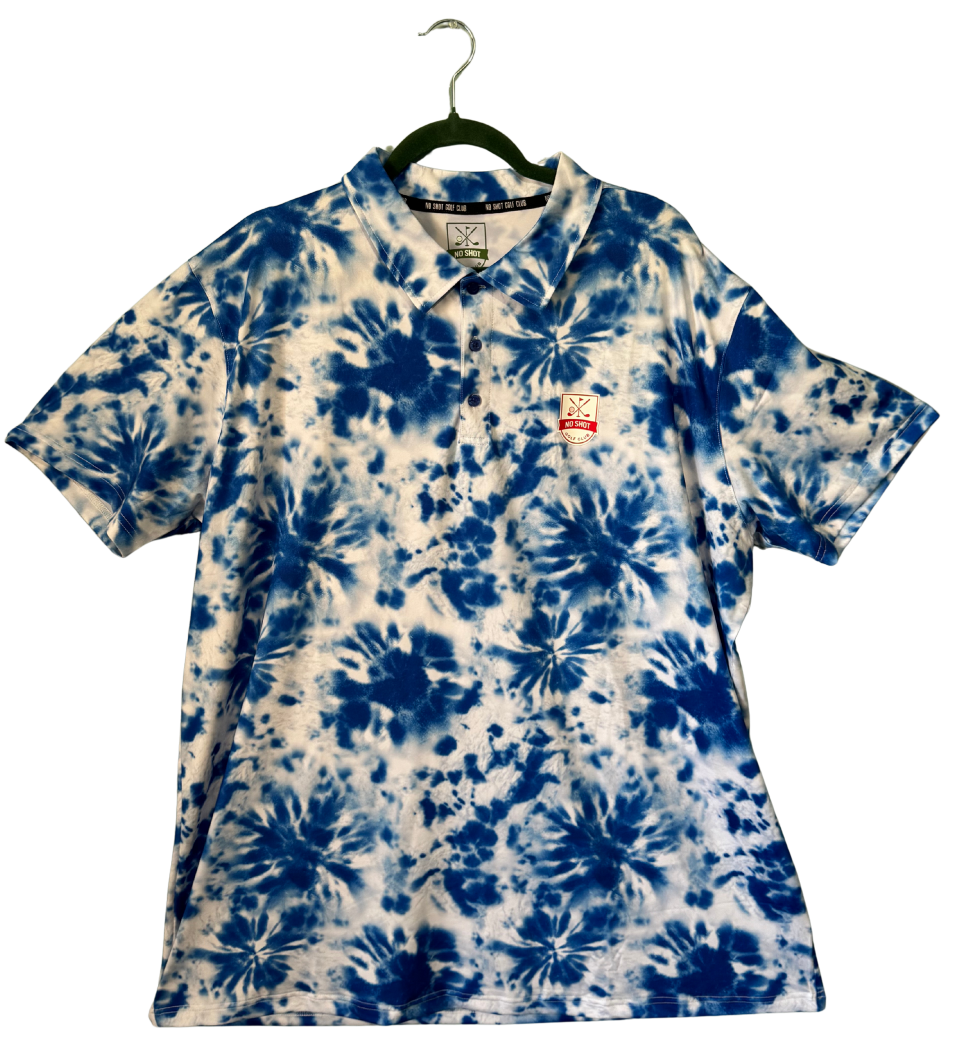 Royal Blue &White Tie-Dye Spray Print Polo – Premium Golf Shirt | No Shot Golf Club