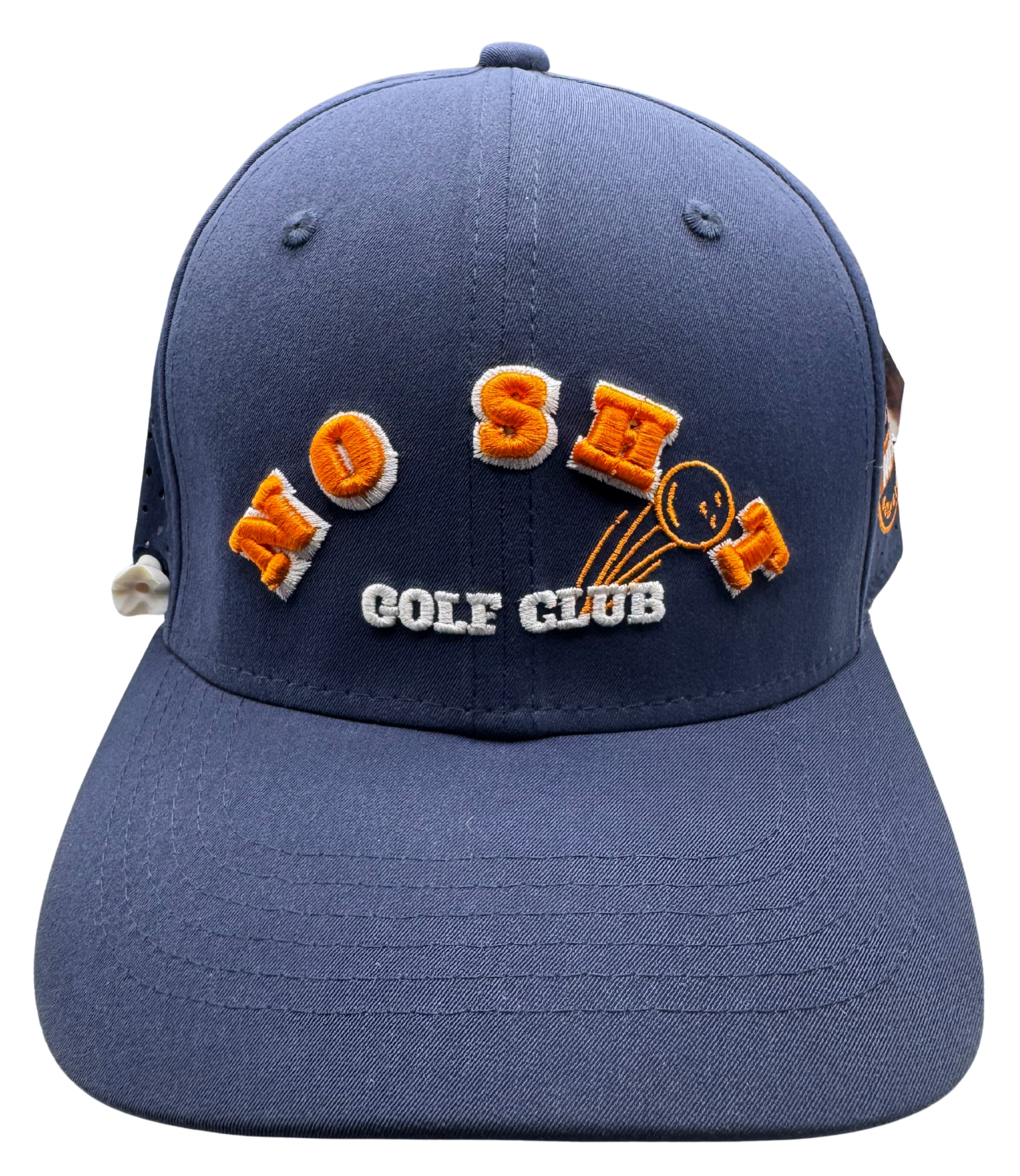 No Shot Golf Club – Navy 6-Panel Hat with Orange Embossed Logo