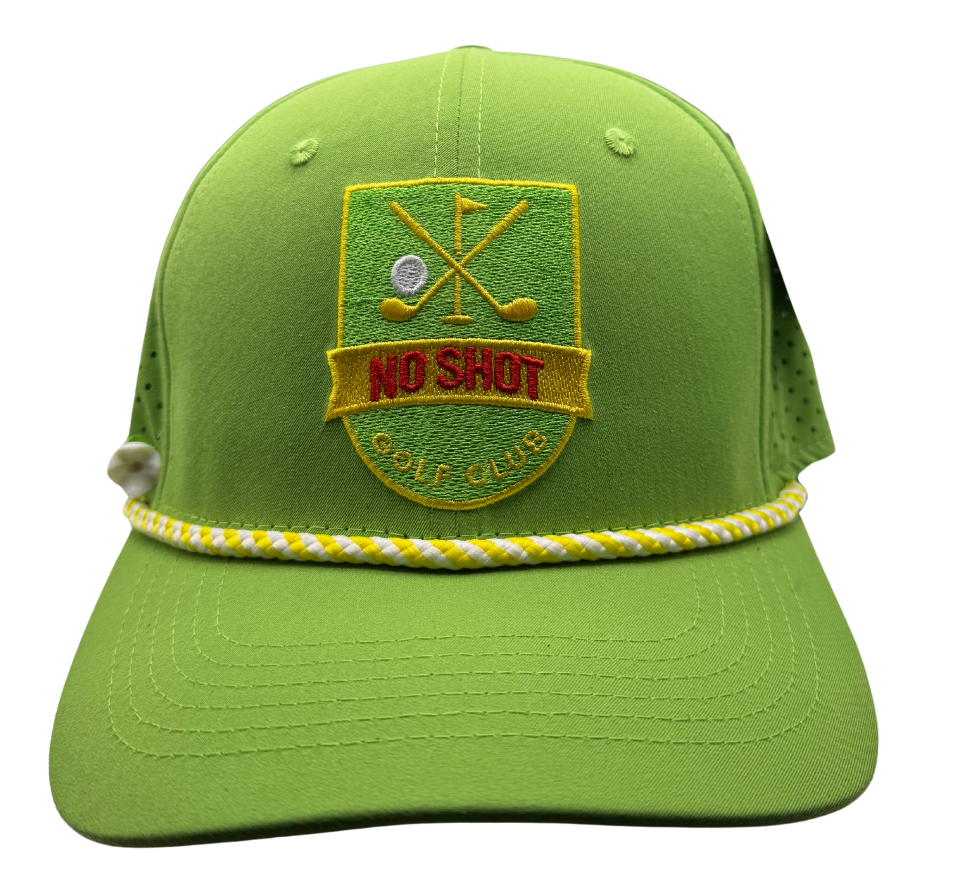No Shot Golf Club - Lime Green 6-Panel Roped Golf Hat | Tee Holder Cap