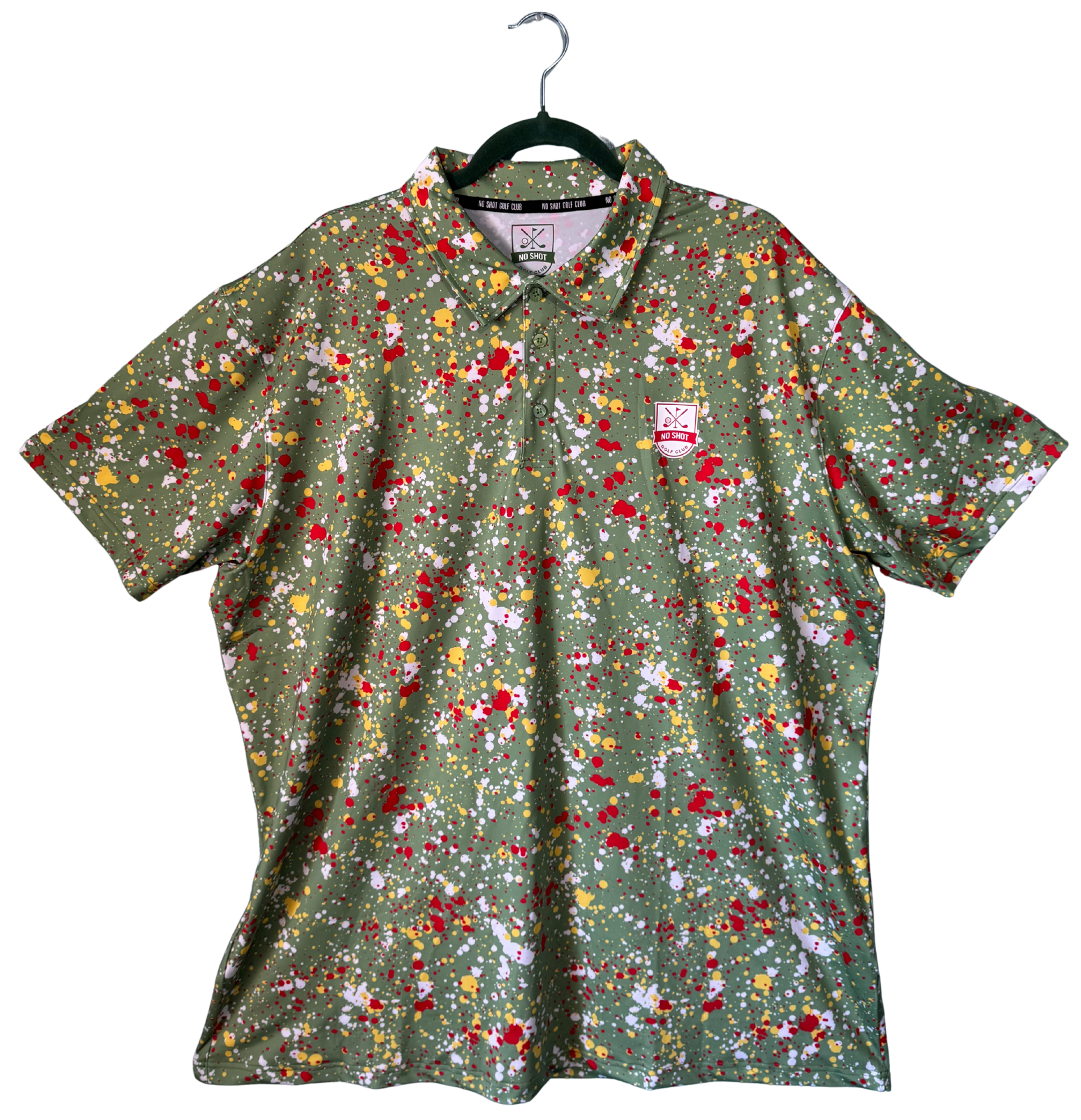 Green, Yellow, Red & White Splatter Polo – Premium Golf Shirt | No Shot Golf Club