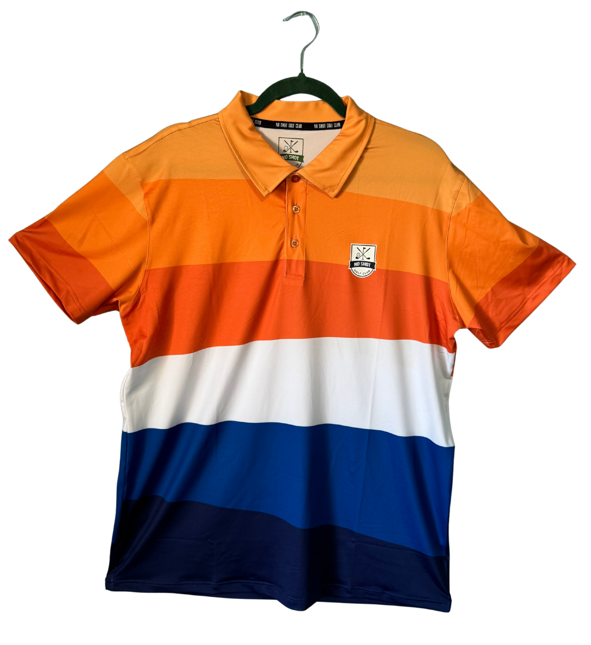 Orange, White & Navy Stiped Polo – Premium Golf Shirt | No Shot Golf Club