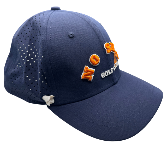 No Shot Golf Club – Navy 6-Panel Hat with Orange Embossed Logo