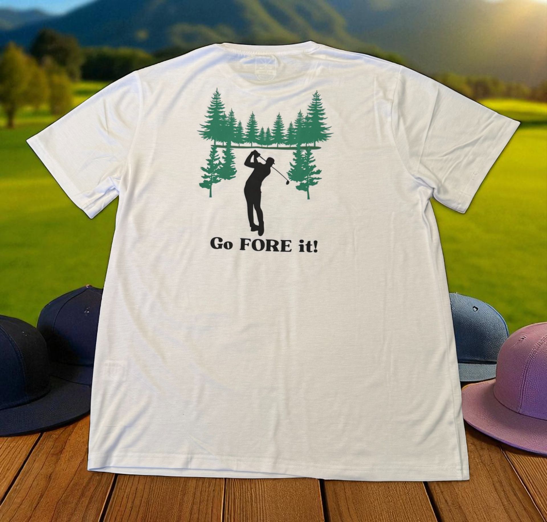 White Large Logo on Front/ Tree Graphic on back of Shirt