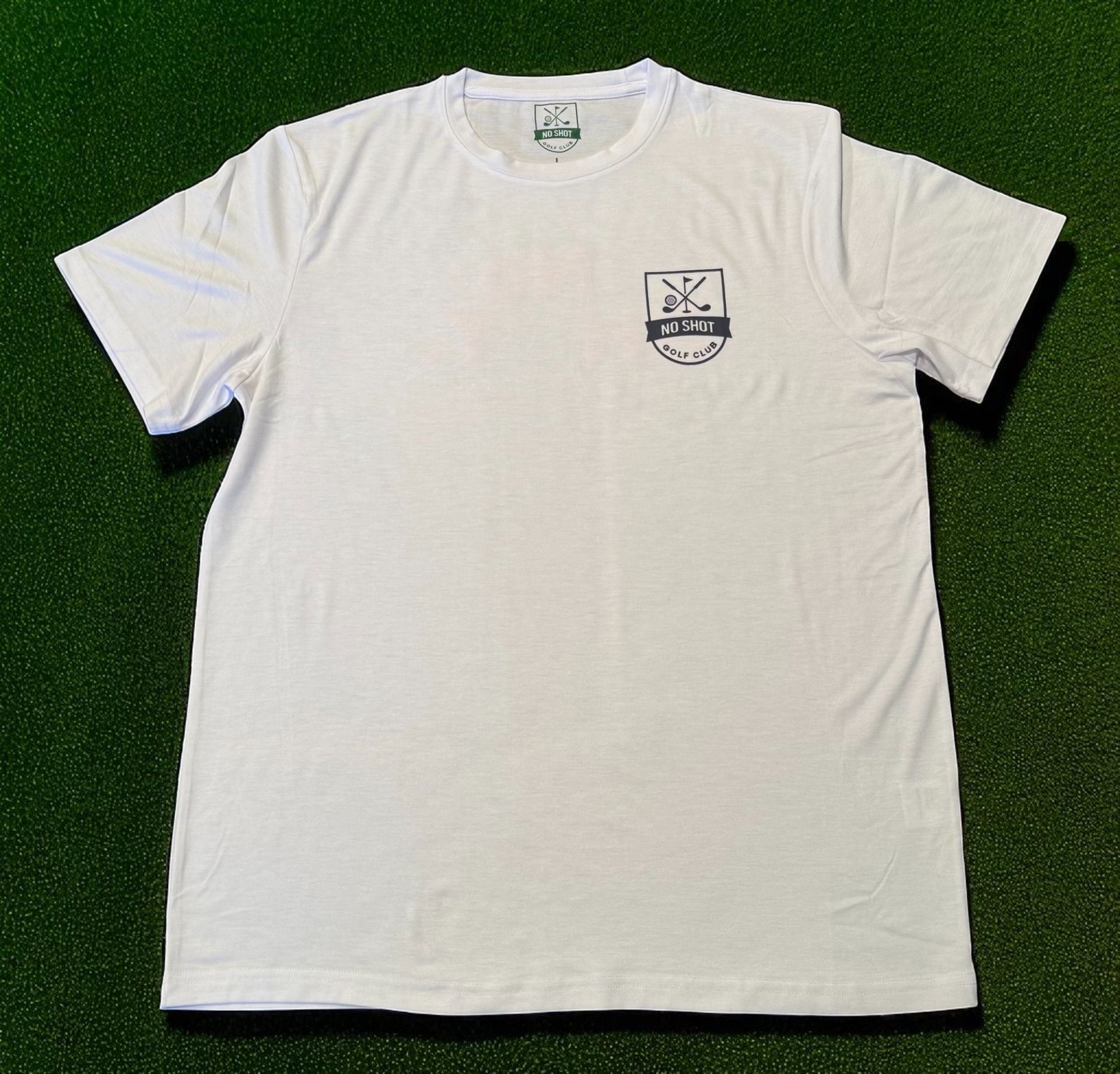 White w/Navy Logo on chest/ Red/Navy Putting Graphic on back of Shirt