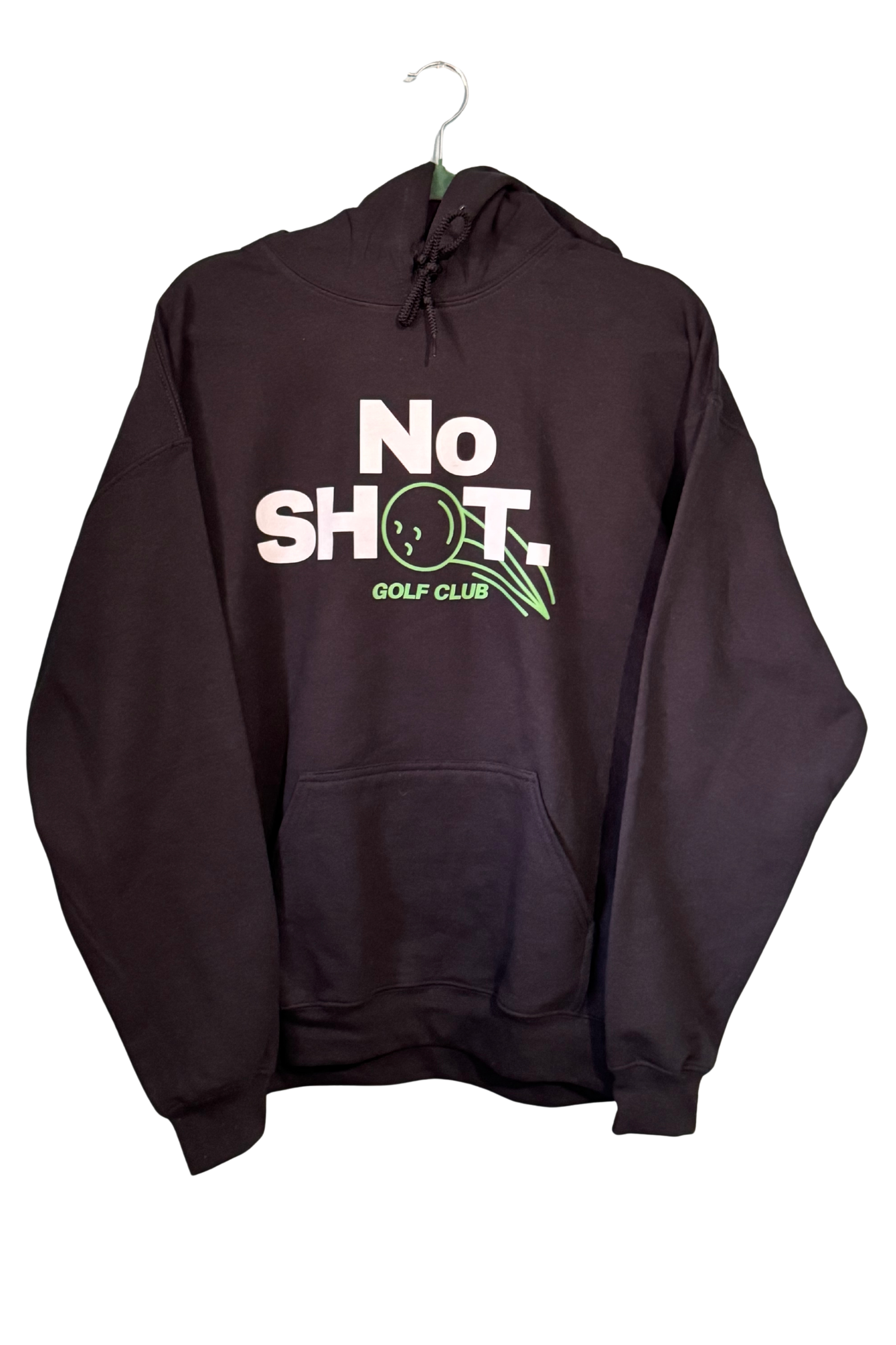 No Shot Golf Club Black Hoodie – Vintage Front Graphic