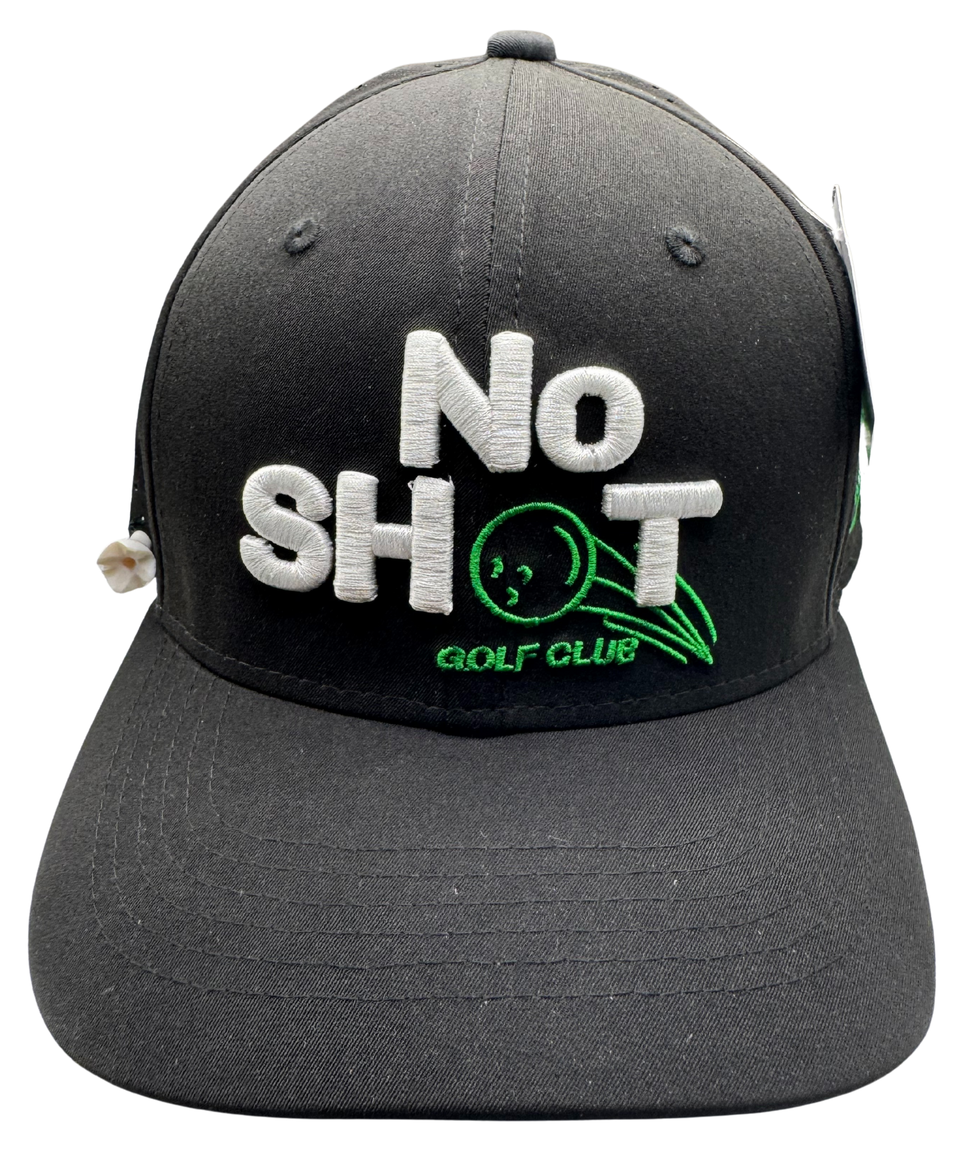 No Shot Golf Club – Black 6-Panel Hat with Green Vintage Embossed Logo