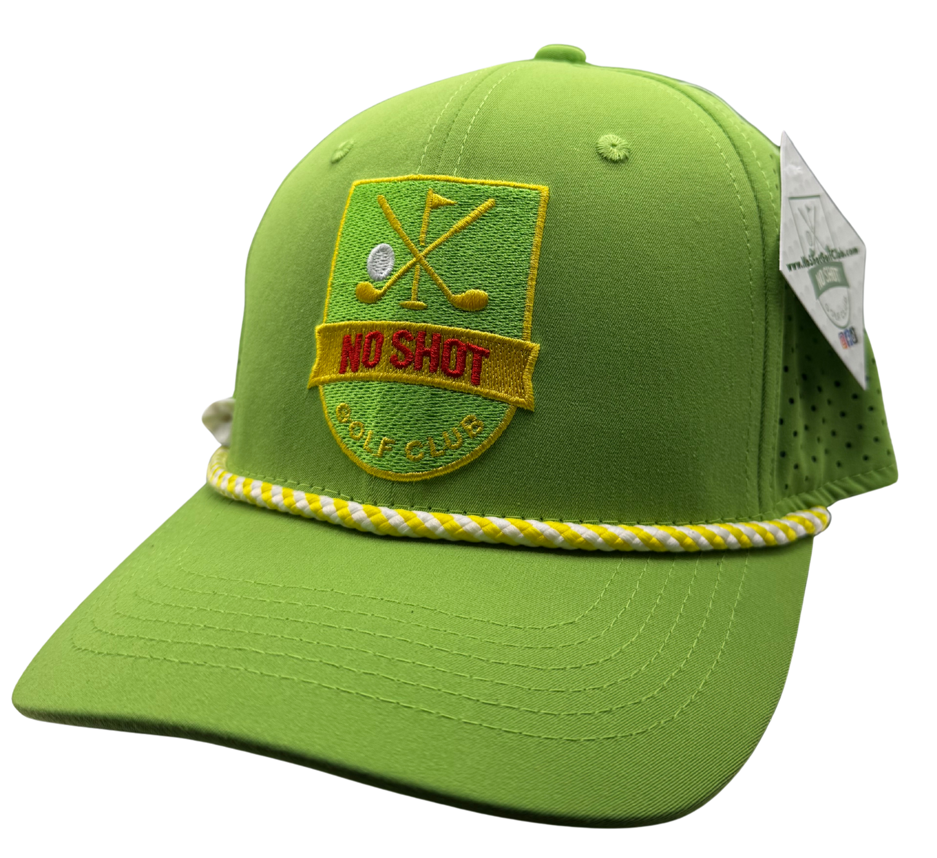 No Shot Golf Club - Lime Green 6-Panel Roped Golf Hat | Tee Holder Cap