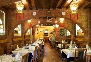 Spacious indoor hall with oriental decorations