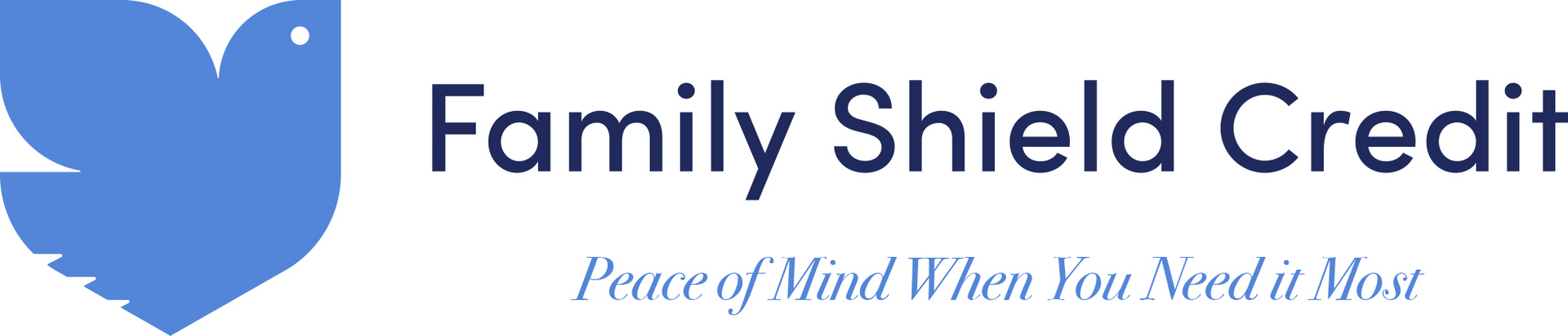 Logo of Family Shield Credit: a blue bird and text in dark blue. Tagline 