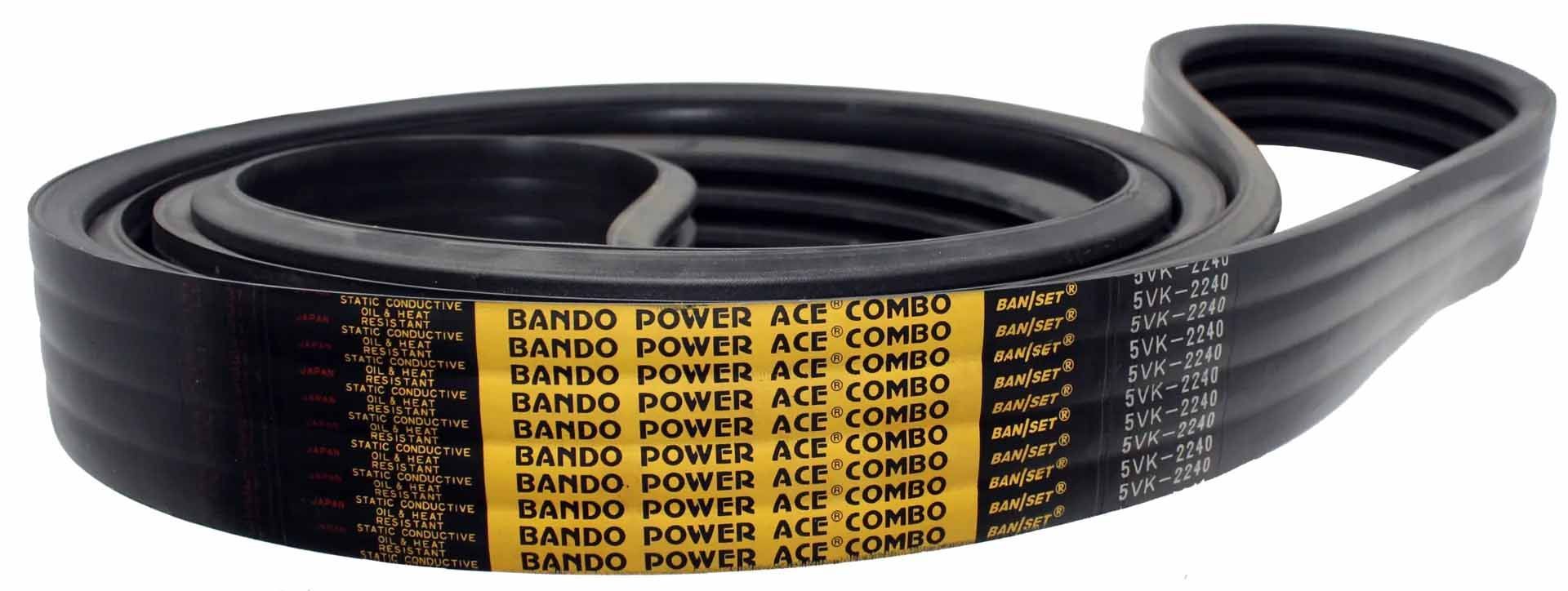 Black banded drive belt labeled 