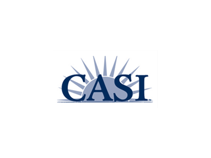 A logo for casi with a statue of liberty in the background