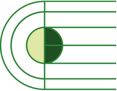 A green circle is surrounded by green lines on a white background.