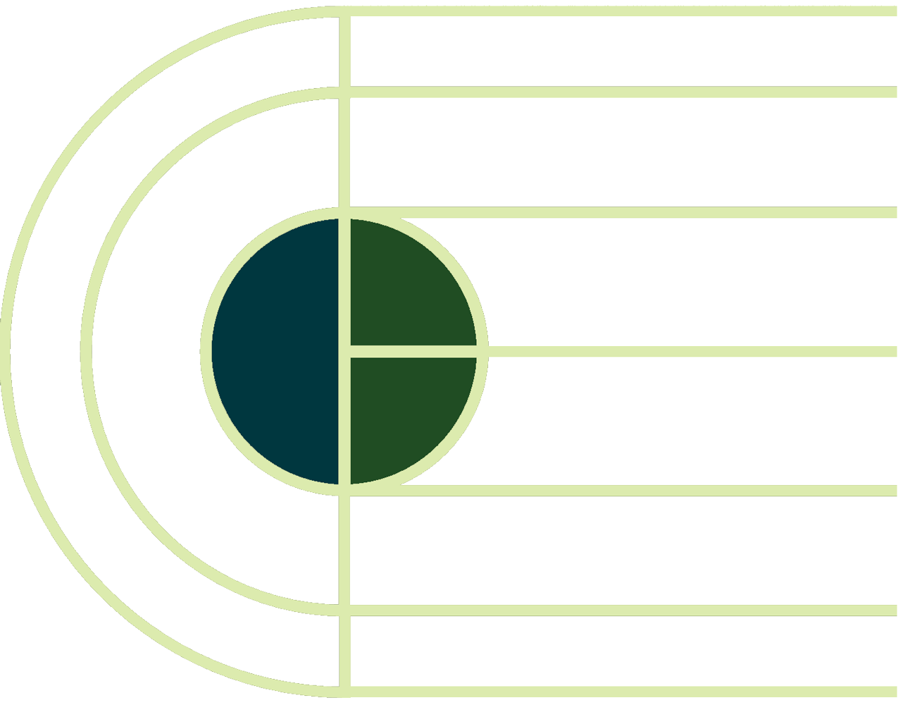 A green and white logo with a circle in the middle.