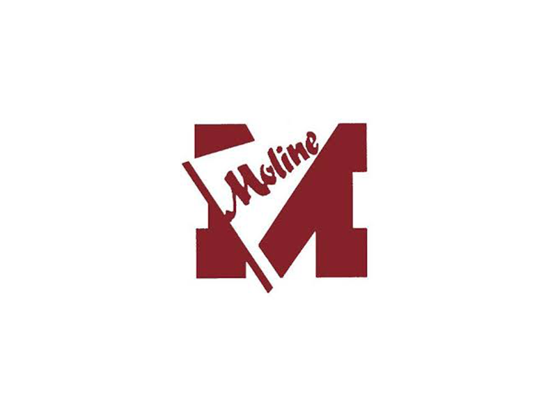 A red logo with the letter m on it