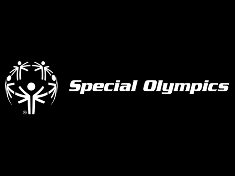 The special olympics logo is white on a black background