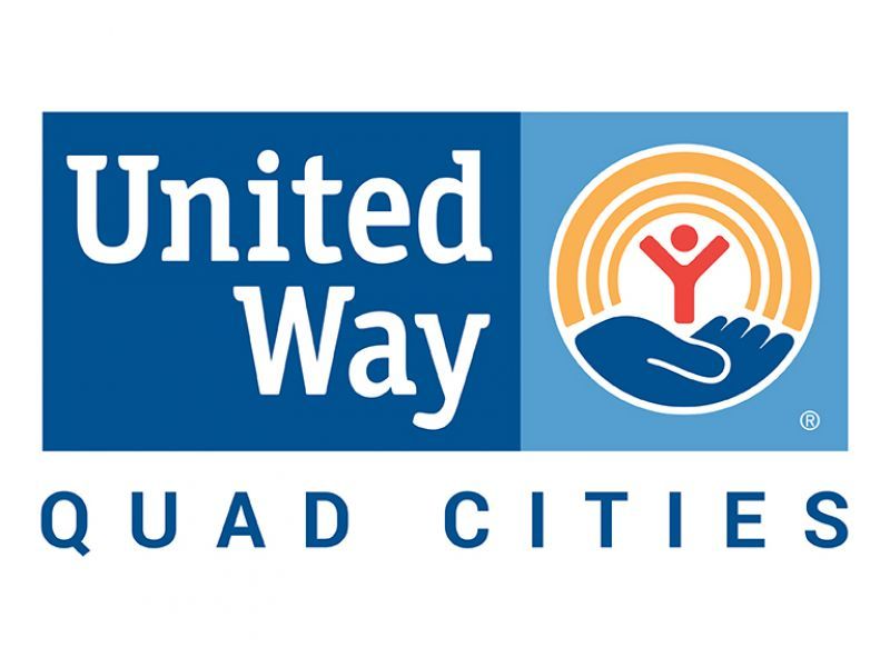 A logo for united way quad cities with a hand holding a person