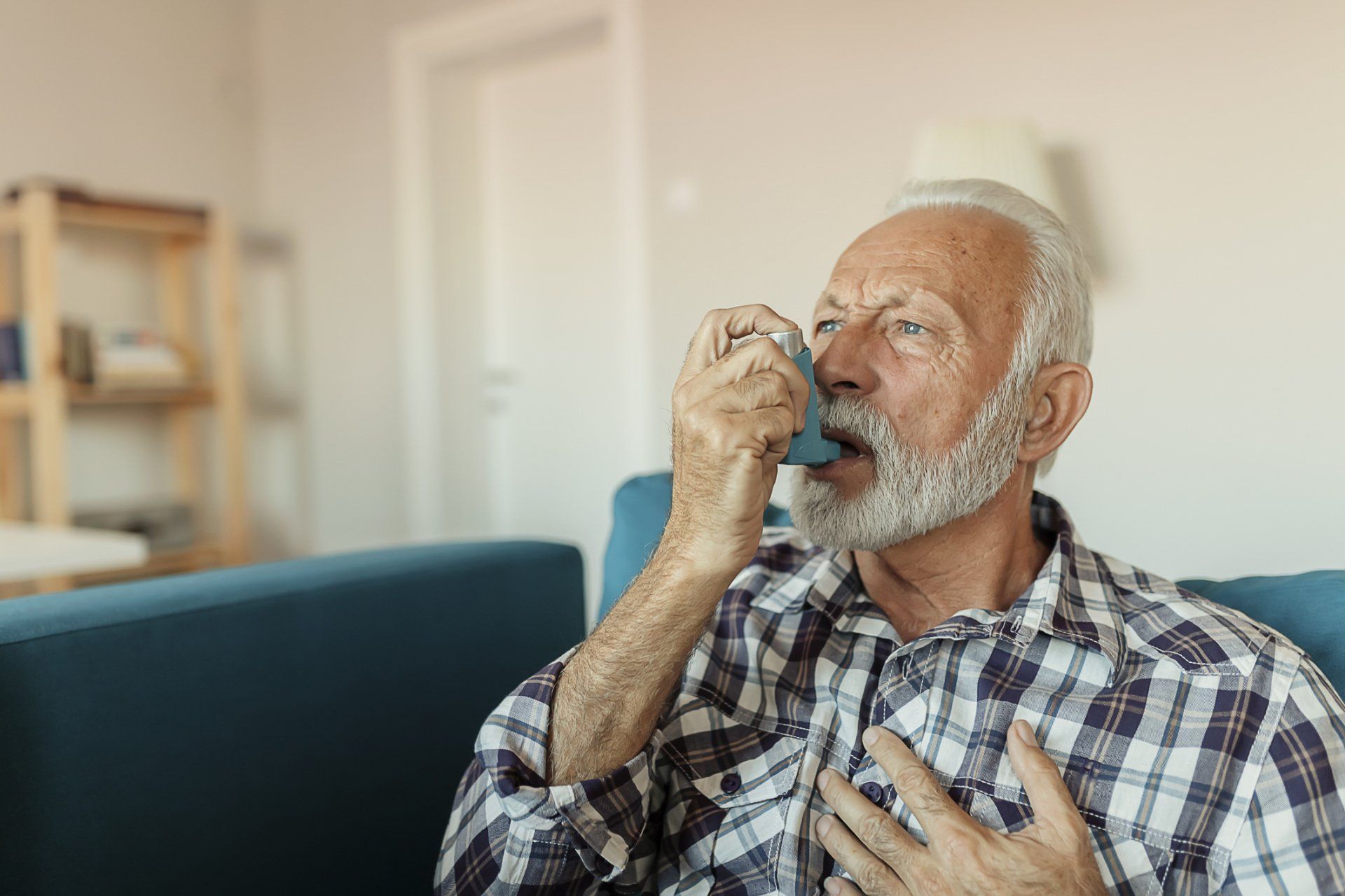 Old Man Using Inhaler — Sewickley, PA — Sta So Cool HVAC