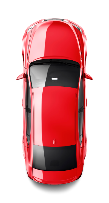 Auto rossa vista dall'alto su sfondo bianco.