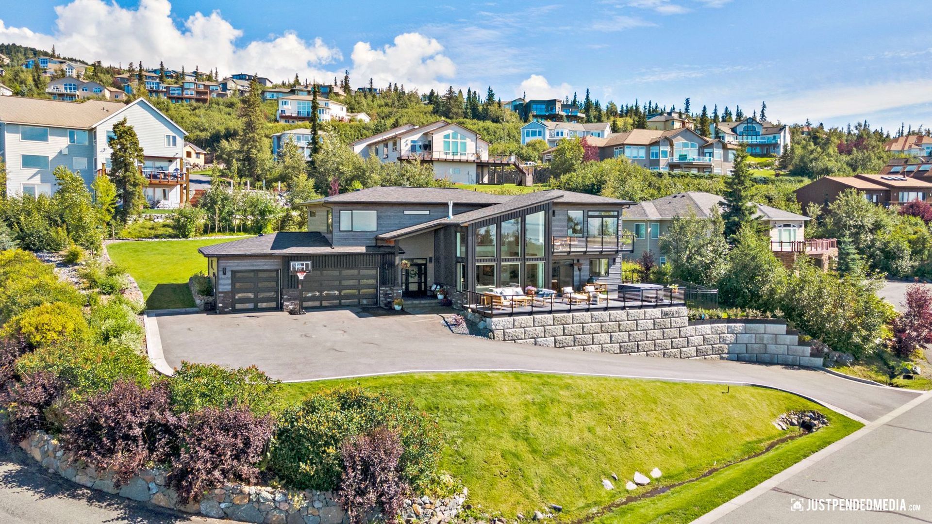 drone photo of grey house