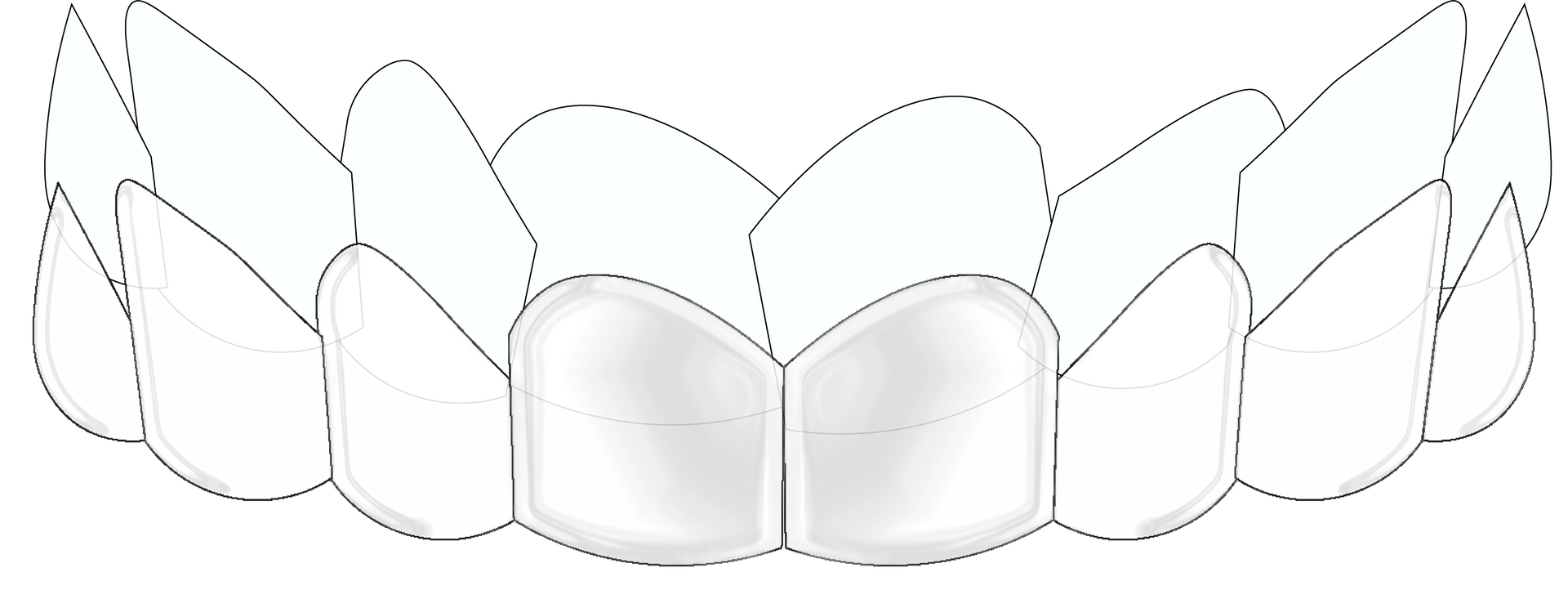 Un dibujo en blanco y negro de un conjunto de dientes sobre un fondo blanco.