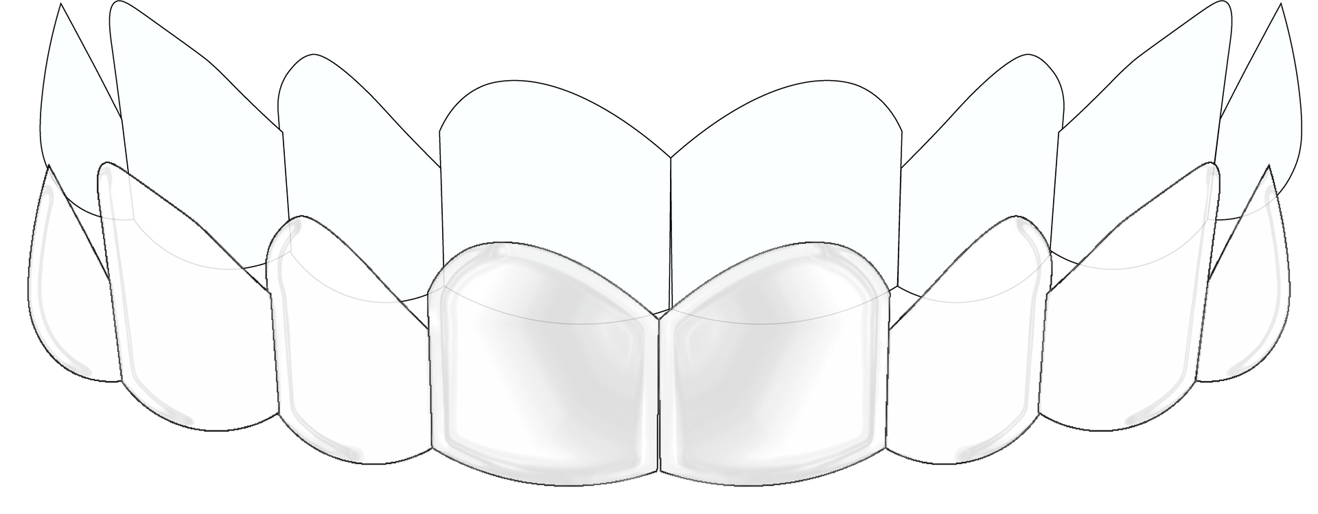 Un dibujo en blanco y negro de un conjunto de dientes sobre un fondo blanco.