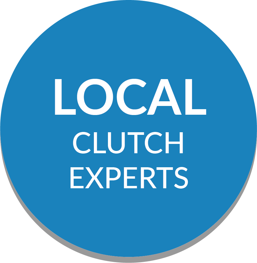 A blue circle with the words `` local clutch experts '' written on it.