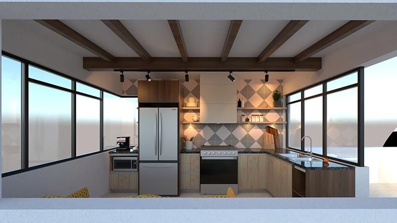 Cocina moderna madera isla central funcional