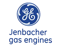 A blue and white logo for jenbacher gas engines