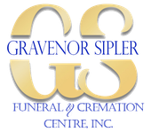 Logo for Gravenor Sipler Funeral & Cremation Centre, Inc. with gold initials 