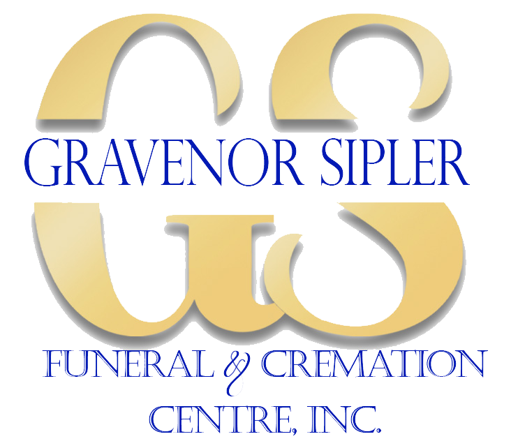 Logo for Gravenor Sipler Funeral & Cremation Centre, Inc. with gold initials "GS" and blue text.