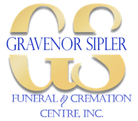Logo for Gravenor Sipler Funeral & Cremation Centre, Inc. with gold initials "GS" and blue text.