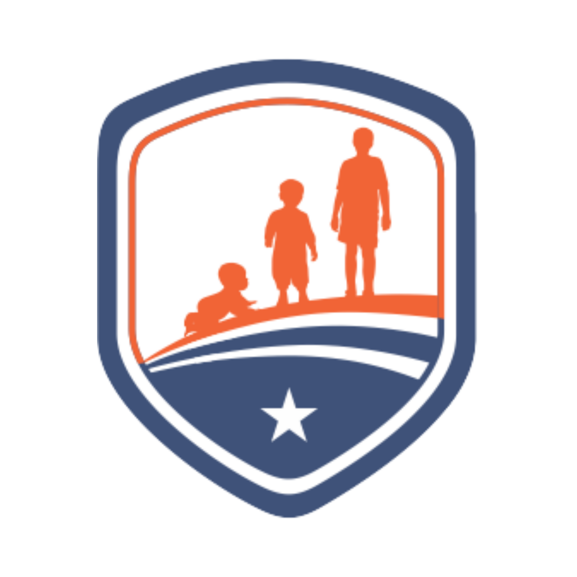 Shield logo with silhouettes of a baby, child, and teenager, representing growth, with star below.