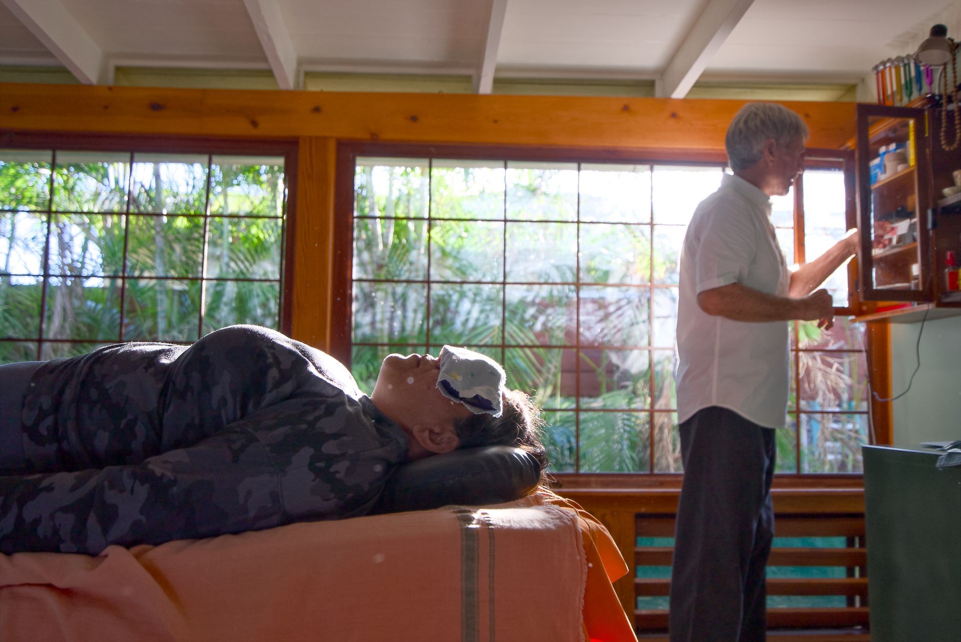 Eye mask on patient receiving acupunture