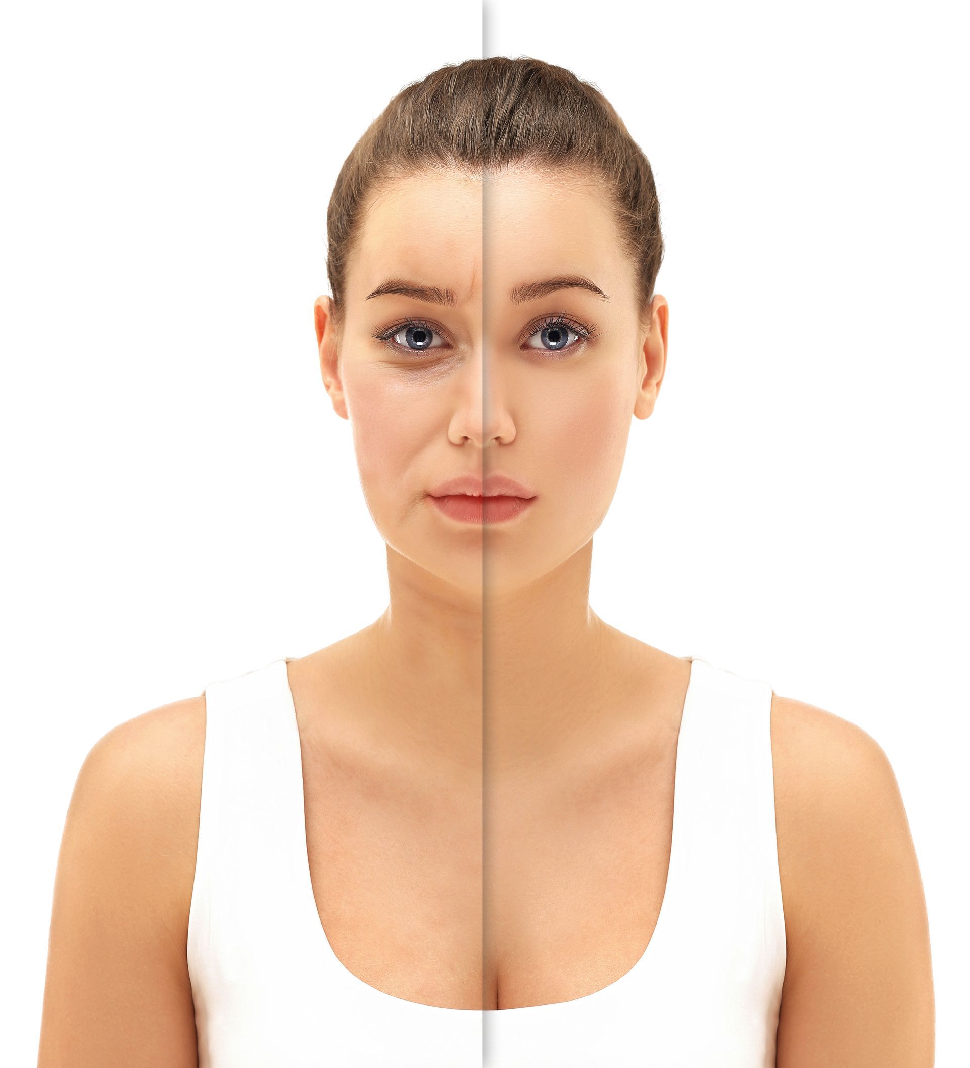 A before and after photo of a woman 's face