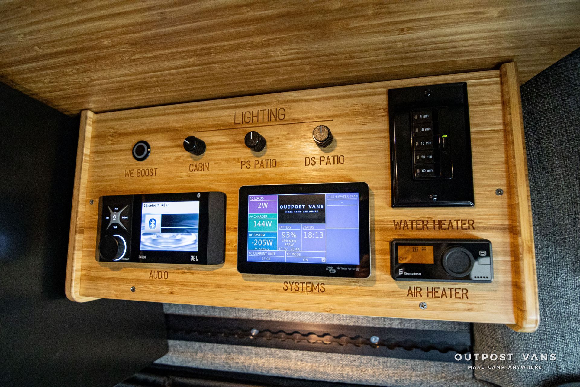 A wooden table with a lot of electronics on it.