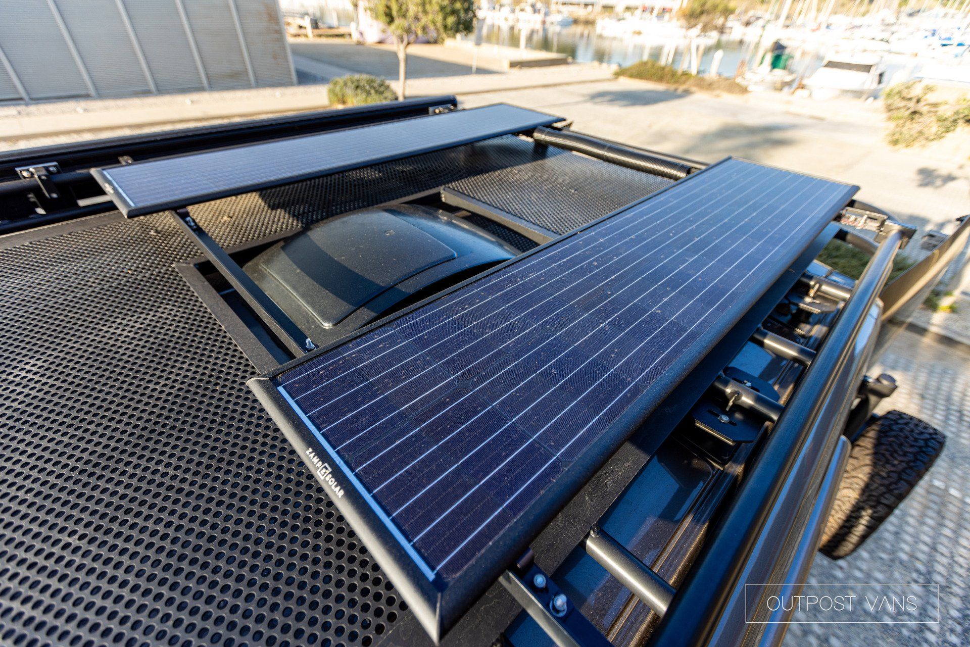 a close up of a solar panel on the roof of a vehicle .