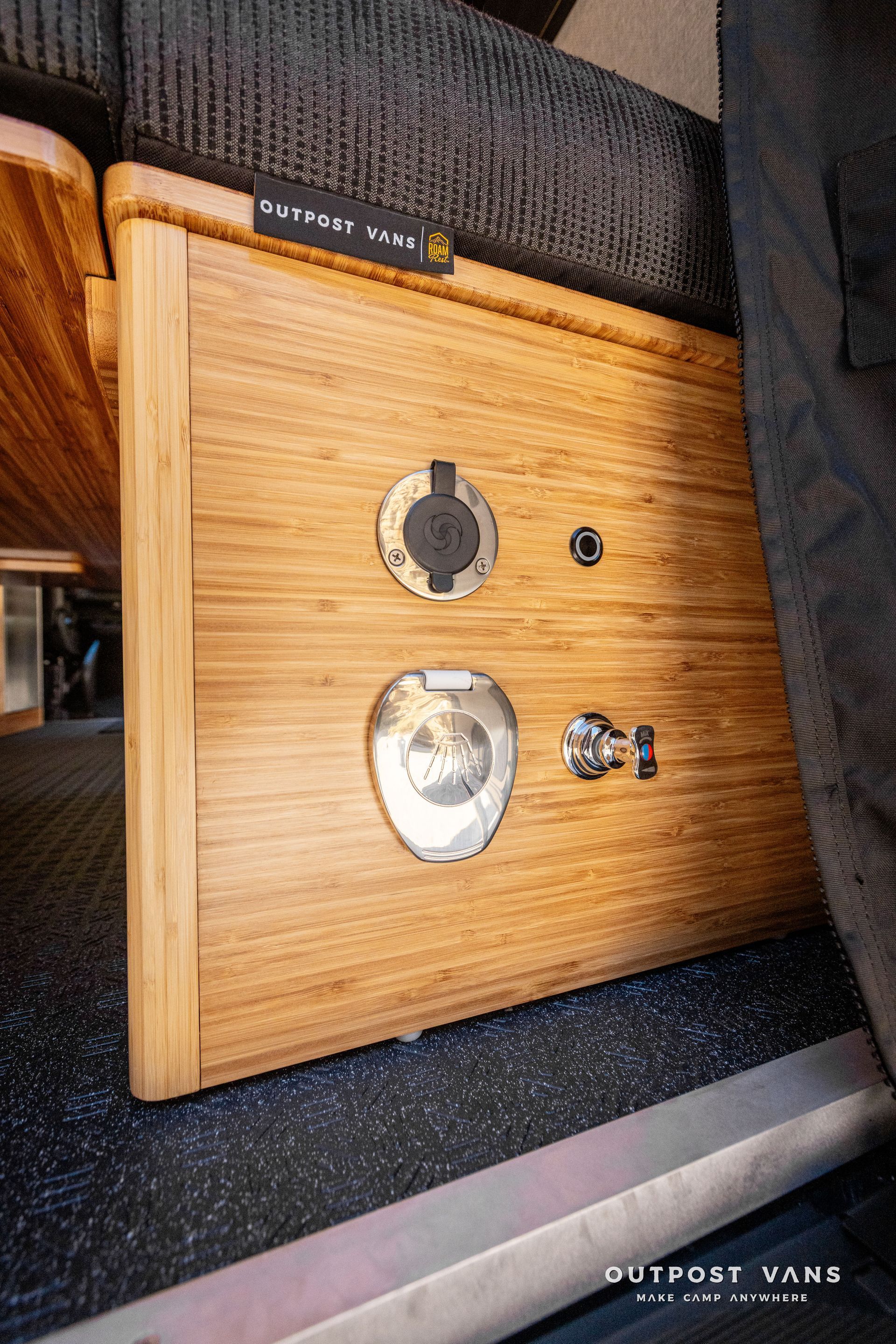 camper van outdoor shower and water tank fill