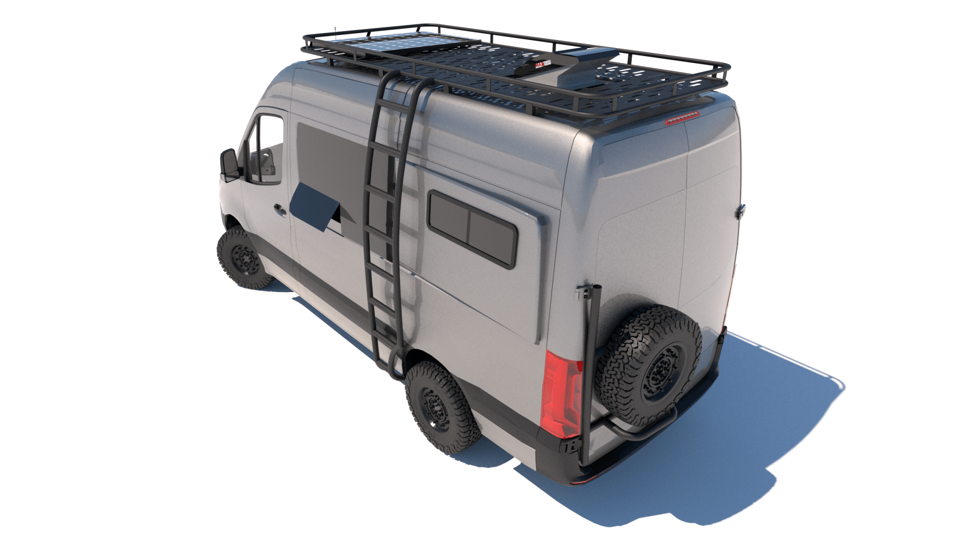 a 3d model of a van with a ladder on the roof .