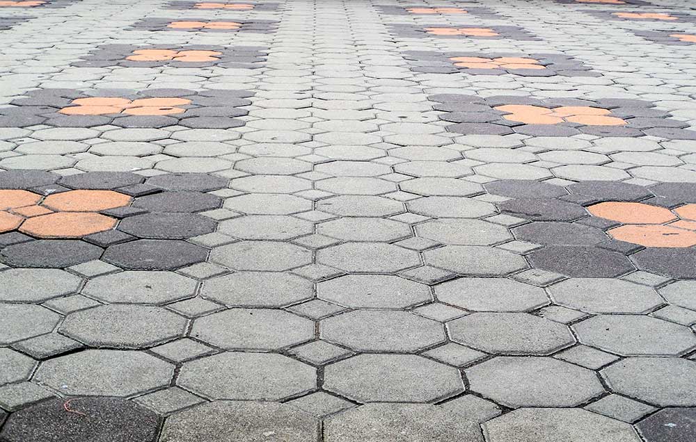 Patterned block paving installed at a school