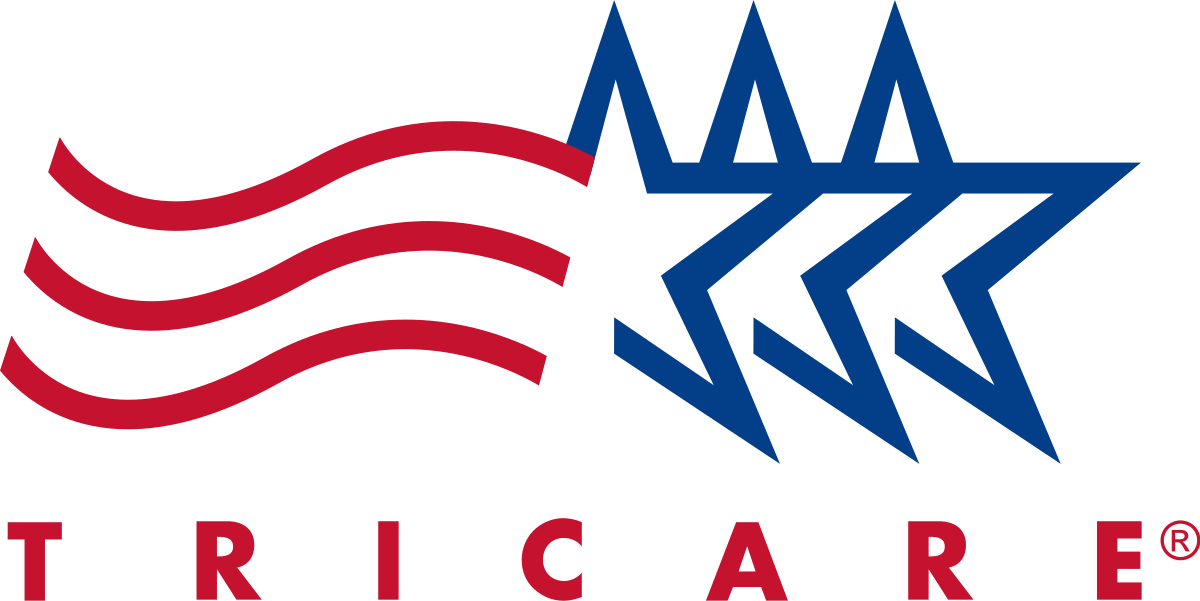 TRICARE logo with red waves and blue stars.