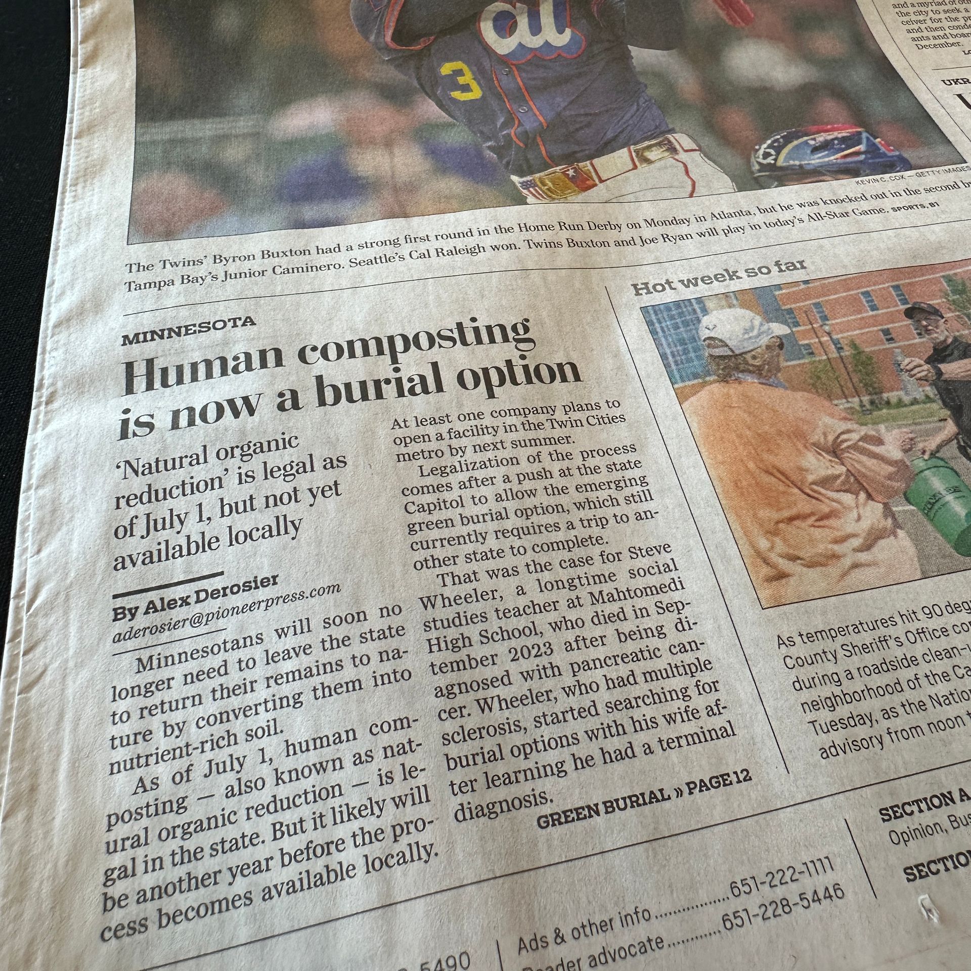 Article in the Pioneer Press printed paper titled 