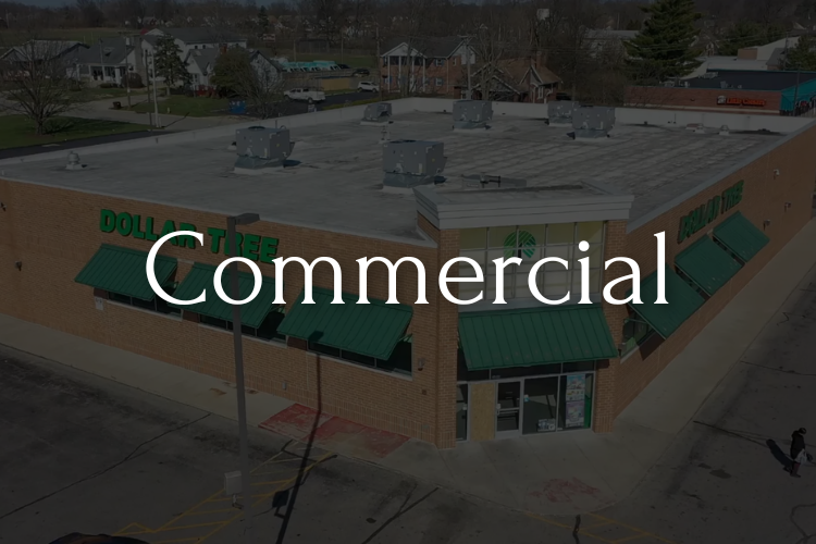 A commercial building, likely a Dollar Tree store, with green awnings and 