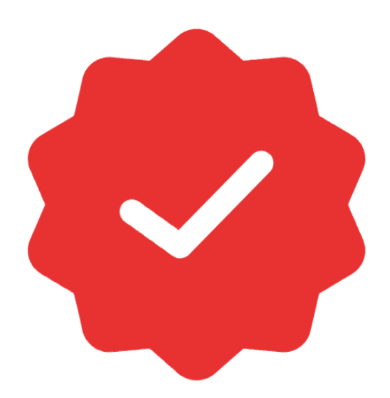 A red badge with a white check mark inside of it.