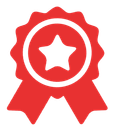 A red ribbon with a white star in the middle.