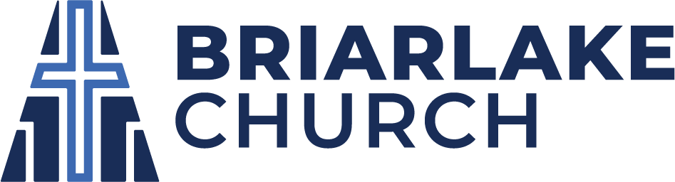 the briarlake church logo is a black and blue logo with a cross on it .