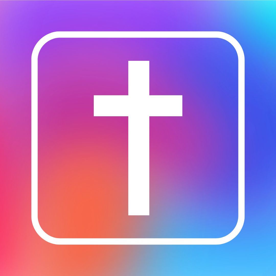 a white cross in a square on a colorful background .